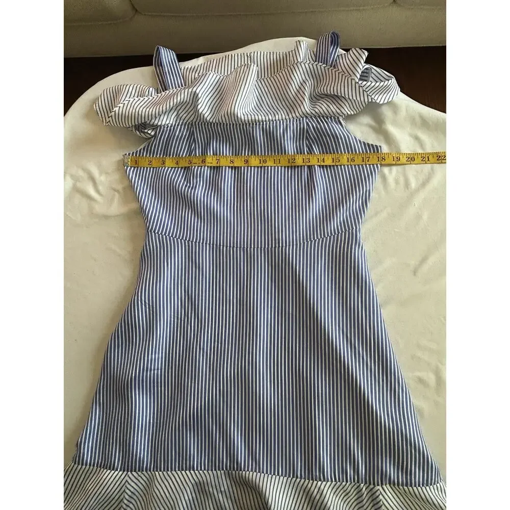 J. Crew Silk Striped Cold Shoulder Midi Dress Womens Size 6 Blue White Classic - Picture 6 of 8